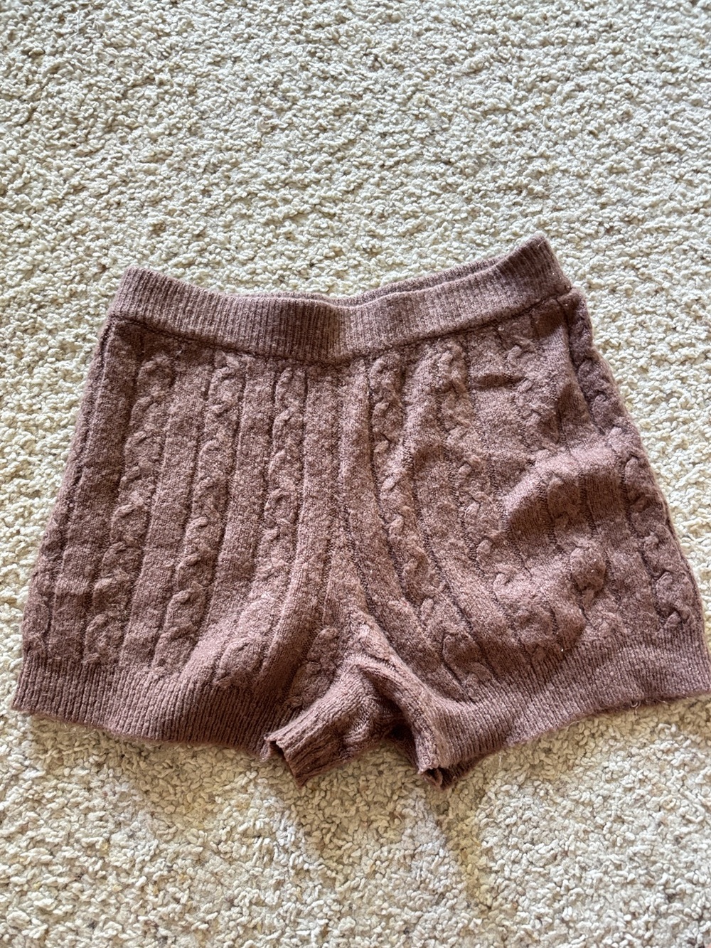 Brown teddy cozy cable knit shorts